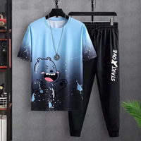 Setelan T-shirt dan celana panjang musim panas, setelan kaus lengan pendek kasual motif celana baru