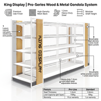 Système d'étagères de supermarché modulaire en bois et métal, gondole double face, légère, autoportante, personnalisable, installation rapide