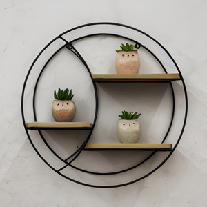 Étagère murale ronde en fer et bois, diamètre 44 cm, design à 3 niveaux flottants - Product Image 3