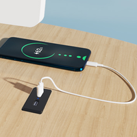 Station de charge murale 2-en-1 avec hub USB intégré et prise secteur USB-C PD 18W pour charge rapide, à fixer sur lit, bureau ou canapé