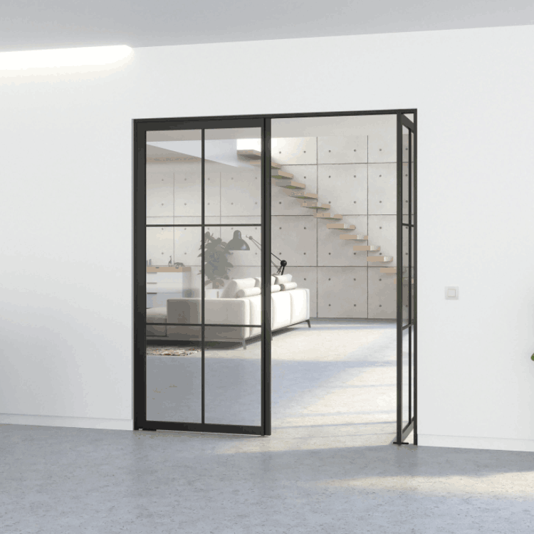 Commercial ceiling to floor double tempered glass swing aluminum casement door with drill design