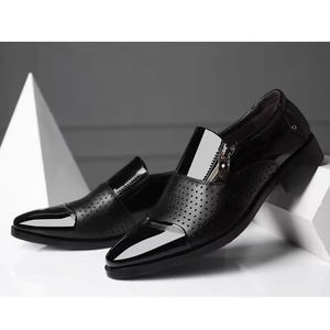 Mens Business <b>Dress</b> Leather Shoes British Leather Grain Pointed Tip Breathable Slip-On High End Handmade Formal Autumn Light - Product Image 1