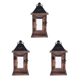 Support de bougie en bois artisanal en forme de lanterne |   Lanterne à bougie décorative coupe-vent pour salon, chambre à coucher, patio, mariage, maison - Product Image 3