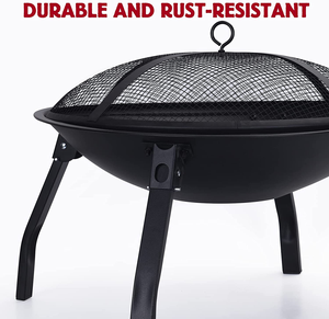 Braciere a Legna in Metallo con Griglia BBQ, Coperchio Antifiamma e Paletta per Campeggio, Spiaggia e Giardino - Product Image 4
