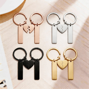Porte-clés personnalisé en acier inoxydable vierge à graver, double breloque, style dessin animé, <span class=keywords><strong>pour</strong></span> couple, cadeau <span class=keywords><strong>pour</strong></span> amoureux - Product Image 1