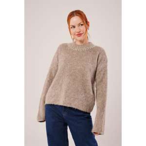 Suéter de visón suave al por mayor, color piedra, manga larga, informal para mujer, tejido antipilling - Product Image 2