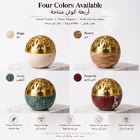 Ensemble Brûleur d'Encens Travertin Marbre Beige Arabe, Boule Ronde en Pierre Mabkhara