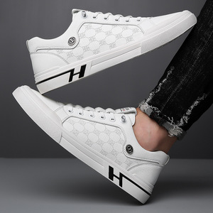 <b>White</b> Men's Sneakers Casual Athletic Shoes Leather Rubber Outsole Anti Slip Low <b>Heel</b> Trendy Design For Leisure Wear - Product Image 3