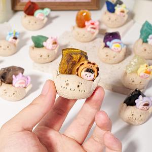 Juego de regalo de maceta de arcilla de planta de cristal con cara sonriente hecha a mano, escritorio para mascotas, <span class=keywords><strong>zodiaco</strong></span>, minerales crudos, Geodas, artesanía de cristal, decoración de frijoles de cristal - Product Image 3