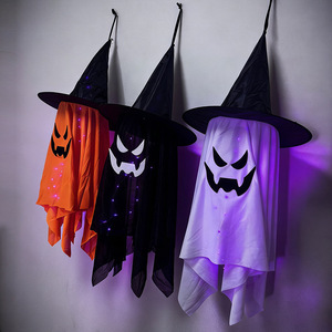 Décoration d'Halloween : Chapeau de Sorcière Lumineux, Fantôme Suspendu, Ornement Extérieur, Pendentif de Porte, Accessoire de Scène de Fête, Décoration Suspendue - Product Image 2