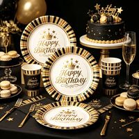 Nouvel ensemble de vaisselle jetable de luxe Lanweier pour les fêtes d'anniversaire et les festivals, avec assiettes, serviettes et ballons colorés