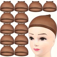 12 bonnets de perruque en nylon marron foncé, élastiques, pour femmes