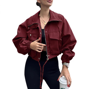 Nueva Colección de Otoño, Gabardina Corta con Cierre para Mujer, Color Sólido, a la Moda - Product Image 4