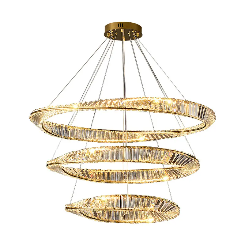 Modern round chandelier for dining room hanging lamp decorative lighting villa staircase golden led crystal pendant lamp