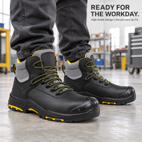 Bottes de sécurité en cuir à lacets mi-hautes avec logo personnalisé, embout en acier, semelle intermédiaire anti-perforation et semelle extérieure en PU solide pour la vente en gros