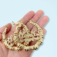 Boucles d'oreilles en bambou plaqué or 14 carats je t'aime grand coeur pour femmes moulage creux léger 80/90s Hip Hop Style heurtoir de porte