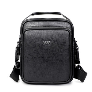 New Vintage Style Saro Men's PU Leather Messenger <b>Bag</b> <b>Small</b> Alligator Pattern Zipper Closure Daily Use <b>Black</b> - Product Image 1