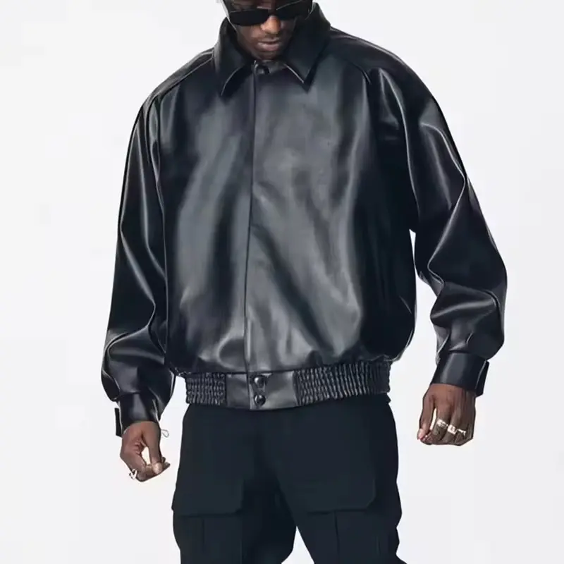 Vendita calda giacca da uomo in pelle sintetica personalizzata giacca di pelle nera Vintage stile Street giacca personalizzata oversize