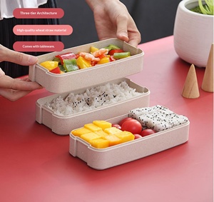 Wholesale Wheat Straw Student <b>Lunch</b> <b>Box</b> Multi-layer Bento Plastic Fresh-keeping Can Be Heated in Microwave Oven - Product Image 1