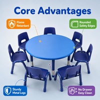 Ensemble de bureau et de chaise de maternelle à usage commercial ignifuge moderne, table ronde en plastique et en métal, mobilier scolaire