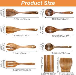 ชุดเครื่องครัวไม้สักธรรมชาติ9ชิ้นเครื่องใช้ในครัวทำโลโก้ออกแบบได้ตามต้องการ - Product Image 2