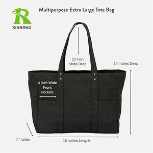 Tas <span class=keywords><strong>Tote</strong></span> kanvas, tas <span class=keywords><strong>Tote</strong></span> utilitas dengan 2 saku depan dan lengan Laptop, <span class=keywords><strong>tote</strong></span> harian tugas berat - Product Image 2