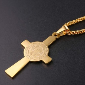 Colgante <span class=keywords><strong>de</strong></span> acero inoxidable <span class=keywords><strong>de</strong></span> San Benito, medallla <span class=keywords><strong>de</strong></span> San Benito, Medalla estampada <span class=keywords><strong>de</strong></span> San Benito, Cruz circular - Product Image 4