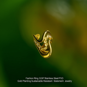 Fashion <b>Ring</b> 316L Stainless Steel PVD Gold Plating Sustainable Resistant <b>Statement</b> Jewelry - Product Image 3