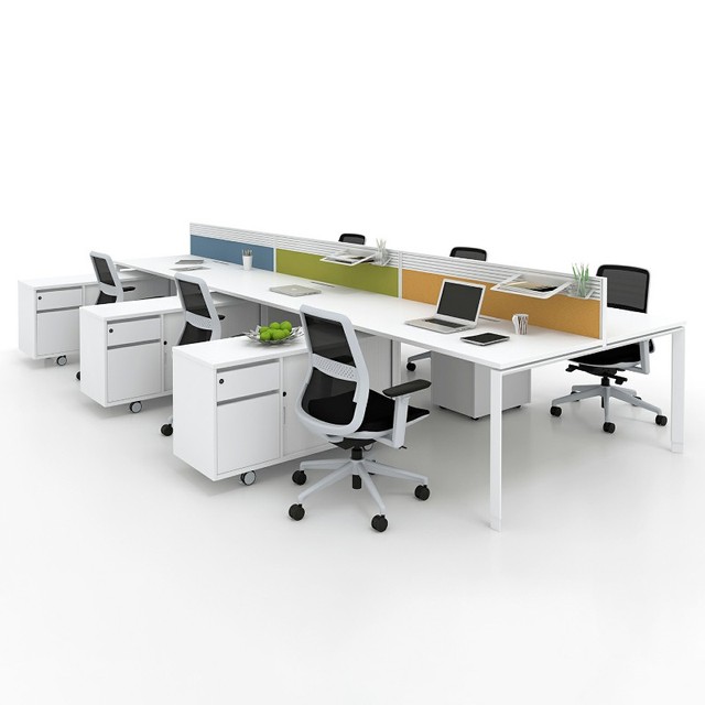 Melamine Finished Aluminum Frame Modular Office Workstation, Cubicle Desk with Cable Management for 4 10 Person Open Workplace