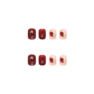Venta al por mayor nuevo 24 unids/caja Otoño Invierno cereza vino <span class=keywords><strong>rojo</strong></span> Color serie boda lujo acrílico corto prensa <span class=keywords><strong>en</strong></span> las <span class=keywords><strong>uñas</strong></span> Etiqueta Privada - Product Image 5