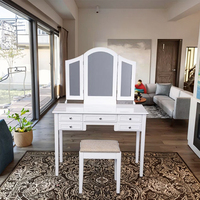 Ensemble de coiffeuse moderne avec miroir rotatif à 180 degrés, pliable, pour la chambre à coucher ou le salon, en bois
