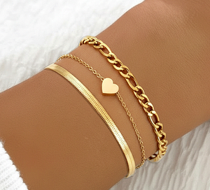 Juego de Joyería de 3 Piezas Chapado <span class=keywords><strong>en</strong></span> <span class=keywords><strong>Oro</strong></span> para Mujer, Elegante y Moderno, con Pulseras Apilables de Eslabones Cubanos y Cadena, Regalo de Moda - Product Image 1