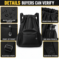 Sac à dos de sport personnalisé OEM avec cordon de serrage, poche avant zippée, rangement latéral en maille et deux tailles pour les équipes, les écoles et les détaillants