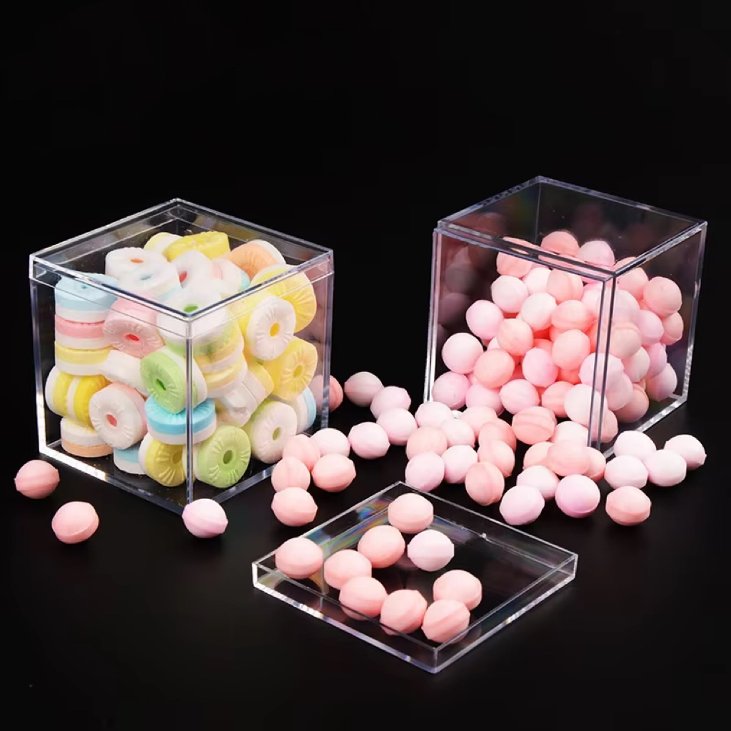Square Transparent Acrylic Box for Candy Hi-Cake Mousse Cookie Packaging for Food Chocolate Jelly Sugar Storage