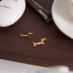 Artivelle Kadınlar İçin Sevimli Hayvan Köpek Küpe 18 Ayar Altın Kaplama Paslanmaz Çelik Beyaz Kübik Zirkon <span class=keywords><strong>Dachshund</strong></span> Yavrusu - Product Image 5