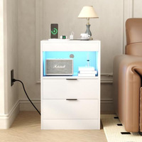 Table de chevet moderne en bois écologique avec 2 tiroirs, LED rechargeable, idéale pour appartement, mobilier de chambre pour la maison ou l'hôtel