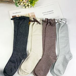 <span class=keywords><strong>Chaussettes</strong></span> décontractées en coton absorbant la transpiration, style coréen, soie brillante argentée, nœud d'oignon, automne 2025 - Product Image 1