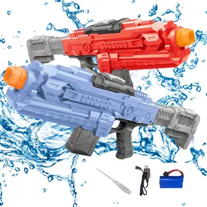 25 "Pistol Air Tembak Otomatis Kuat Menyembur Super Soaker 610cc Pistol Air Listrik untuk Anak-anak Balita Pertarungan Air Musim Panas