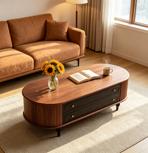 Midcentury Modern Wood Coffee <b>Table</b> with <b>Storage</b> Drawers for Living Room Furniture - Product Image 5