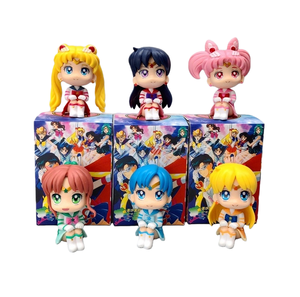 Set de 6 Figuras Sorpresa Estilo Sailor Moon Q con Chibiusa y Todos los Sailor Scouts en Pose Sentada con Uniformes para Regalo - Product Image 1