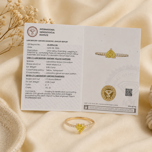 Bague pour femme de haute qualité en or jaune massif 14 carats avec diamant de laboratoire et saphir jaune, style minimaliste, certifiée IGI, bijoux fins - Product Image 6