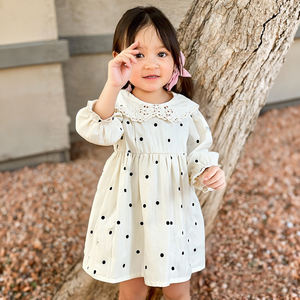 Hongbo jupes décontractées personnalisées pour bébés filles imprimé à pois col claudine robes à manches évêque pour filles de 2 à 12 ans - Product Image 2
