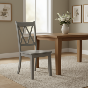 Silla de Comedor Informal con Acabado Gris, Chapa de Pino, Respaldo Doble en X, Diseño Transicional, Muebles para el Hogar - Product Image 2