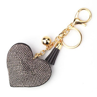 Coeur porte-clés cristal porte-clés sac à main pendentif gland chaîne dorée sac porte-clés coeur porte-clés cuir gland porte-clés