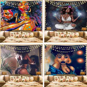 Oem Aangepaste Tapestry Afro-amerikaanse Liefhebbers Paar Olieverf Wandtapijten Wall Art Hippie Wall Opknoping