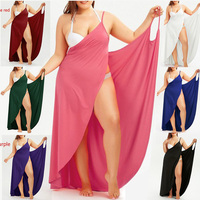 Robe de plage d'été pour femmes Pure Color Simple Sexy Nightclub Cross Irregular Sling