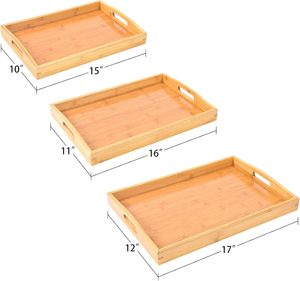 Plateau de rangement à un niveau en bois de bambou avec poignées, écologique et multifonctionnel pour la cuisine, les fêtes, le thé et le petit-déjeuner - Product Image 3