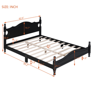 Hot Sale Queen Size Wood <b>Platform</b> <b>Bed</b> <b>Frame</b>,Retro Style <b>Platform</b> <b>Bed</b> with Wooden Slat Support,Black - Product Image 6
