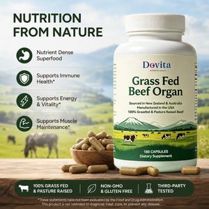 Fournisseur OEM ODM en gros de capsules d'organes de bœuf nourri à l'herbe pour le soutien de la santé rénale, capsules de gélatine OEM non-OGM, 180 unités - Product Image 1