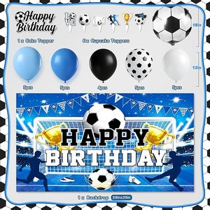 Decorazioni per Feste di Compleanno a Tema Calcio: Sfondo, Tovaglia, Palloncini in Foil e Lattice, Topper per Torte, Centrotavola a Nido d'Ape - Product Image 2